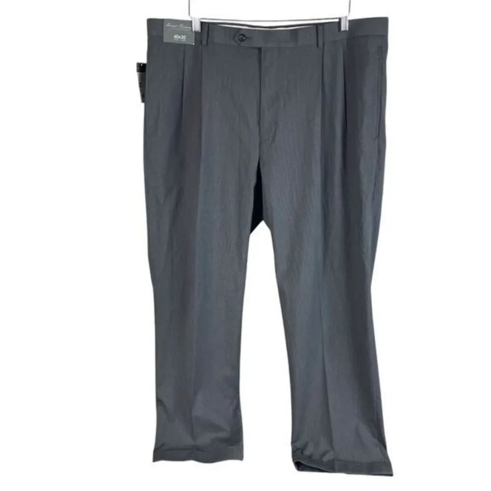 NEW Daniel Cremieux Mens Signature‎ Straight Pleated Dress Pants 40x30 Gray $75